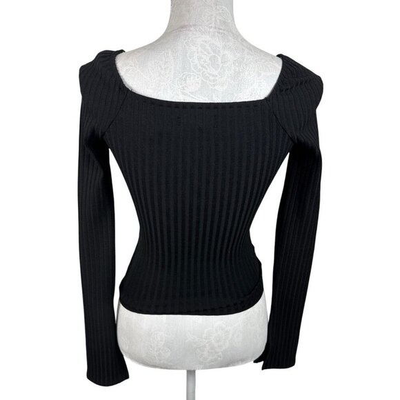 Madewell Women's XXS Square Neck Split Cuff Bodycon Tee Black NWT Ribbed - Picture 3 of 15